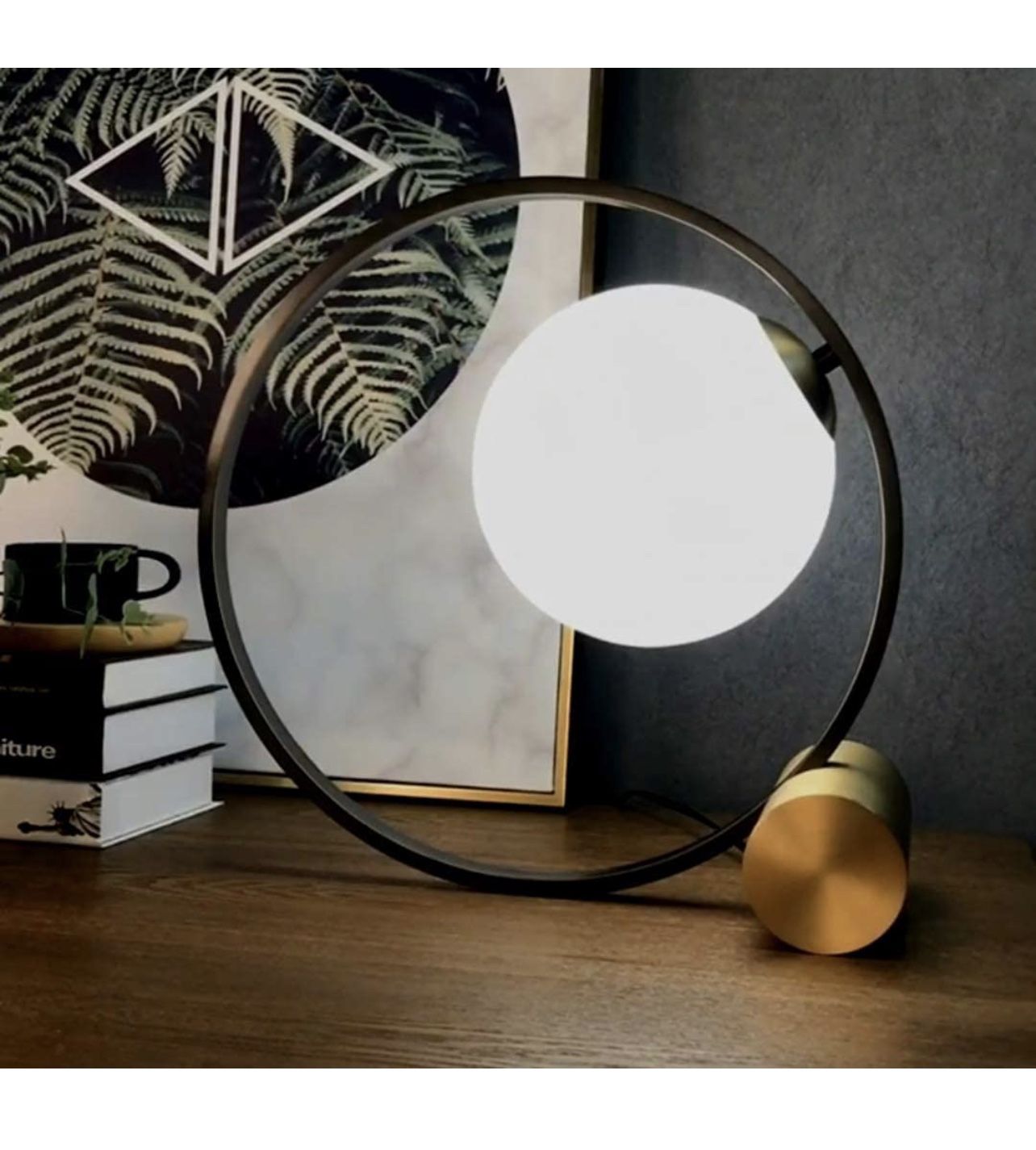 Lighting Modern Glass Globe Table Desk Lamp Round Nightstand Lamp with Metal Base Brass Finished Reading Light for Bedroom Bedside Office Living Room