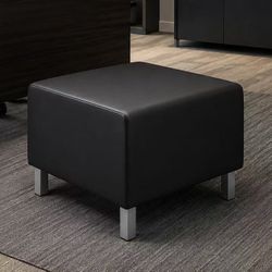 New In Box HON HVL852 25x25x18.25” Tall Soft Thread Leather Modular Ottoman Cushion Lounge Chair Black Color