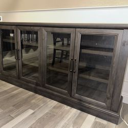 Modern 70 Inch Farmhouse Wood Sideboard Buffet Entertainment Center with Storage Cabinet, Glass Doors, and Adjustable Shelves for Living Room, Bedroom