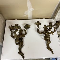 Antique Bronze Sconces Pair