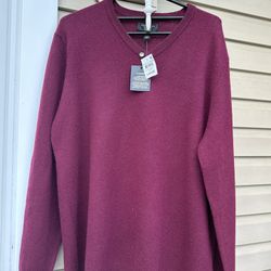 NWT! Charter Club 100% Cashmere Men’s Maroon Cabernet V-Neck Large SWEATER CARDIGAN