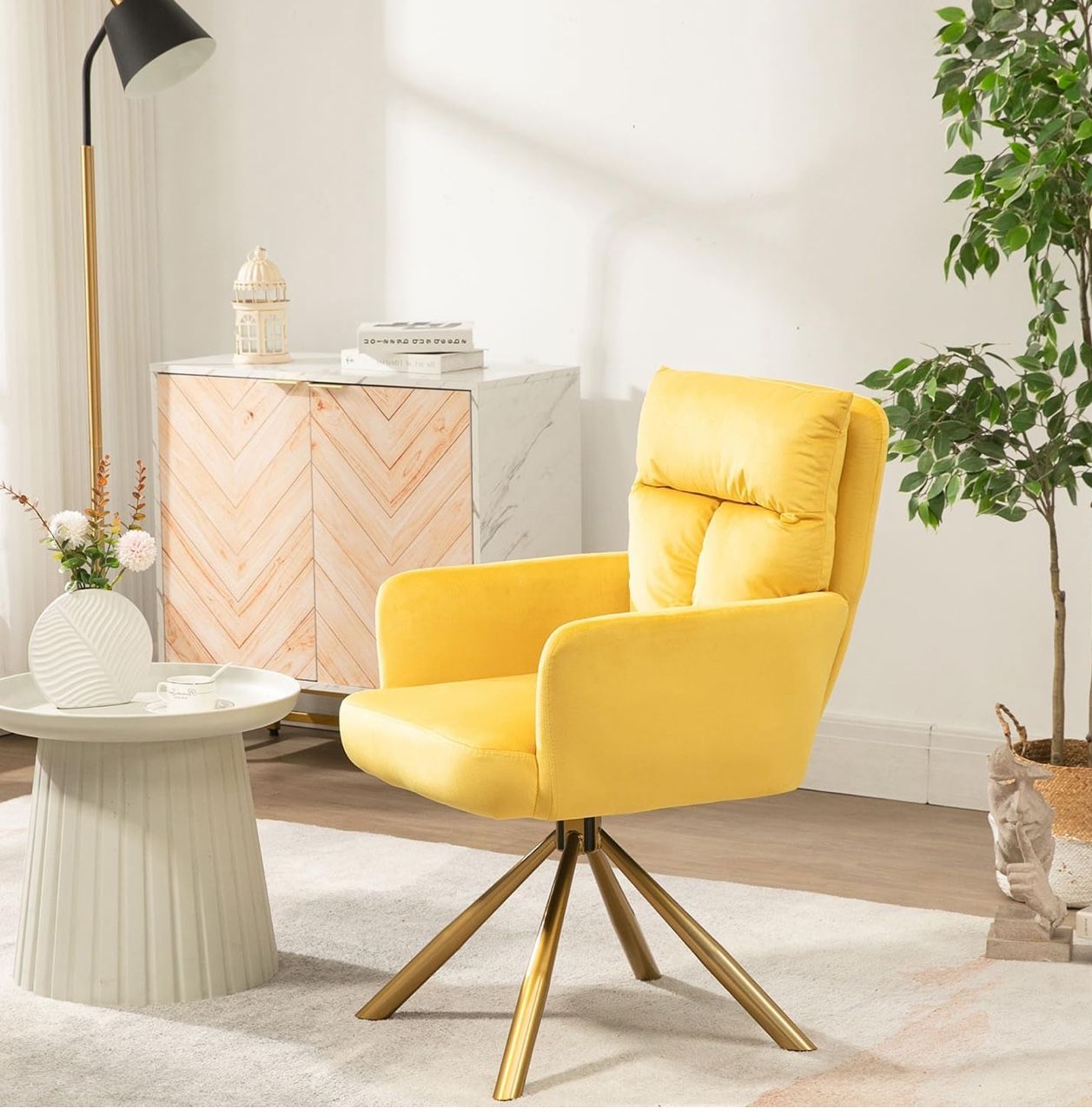 Accent Velvet Chairs Tufted Button Wingback Vanity Chair with Arms and Metal Legs Tall Back Desk