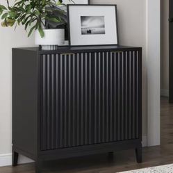 Open Box New Nathan James Jasper Black Oak Finish MDF 31 in. Sideboard Accent Storage Cabinet with Fluted Doors and Adjustable Shelves