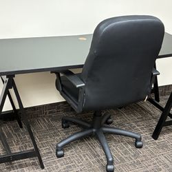 Saw Horse Base Desk With Office Chair 