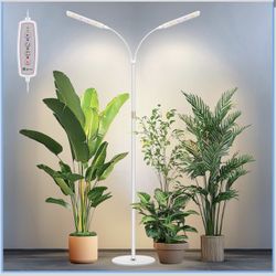 Grow Lights for Indoor Plants with Stand, 2-Heads Full Specturm Plant Grow Light with 4/8/12/16H Timer, 3 Color Modes, 360° Flexible Gooseneck, 24-68.