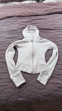 White Waffle Knit Zip-Up Hoodie