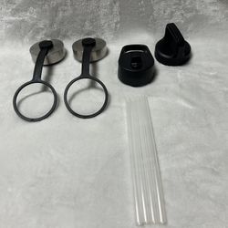 4 Iron Flask black silver Carabiner Straw Flip Lid Stainless Steel Lid 4 straws