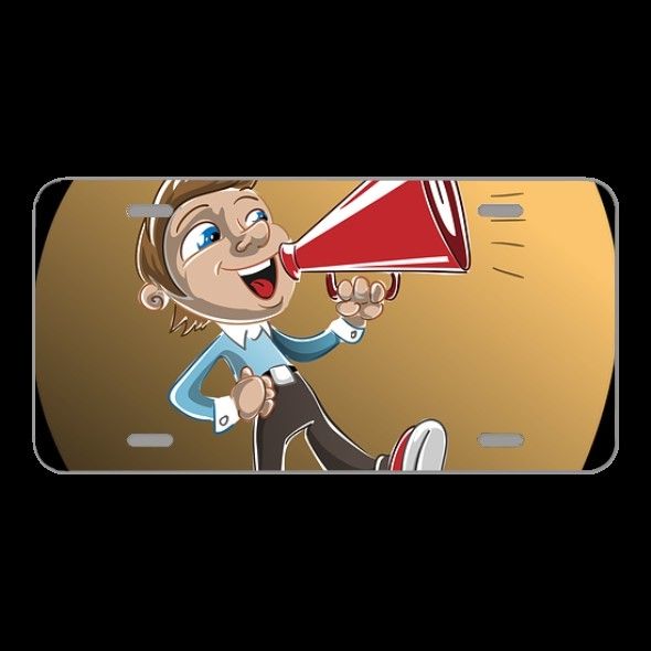 License Plate Novelty Car Front Loudspeaker Man Boy Holding Speaking