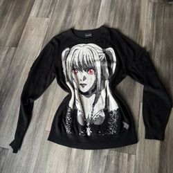 Death Note Black Misa Amane Graphic Distressed Pullover Sweater Crew Neck S