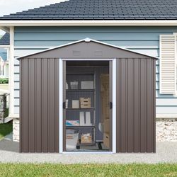 8ft x 4ft Outdoor Metal Storage Shed With window and metal foundation,Gray