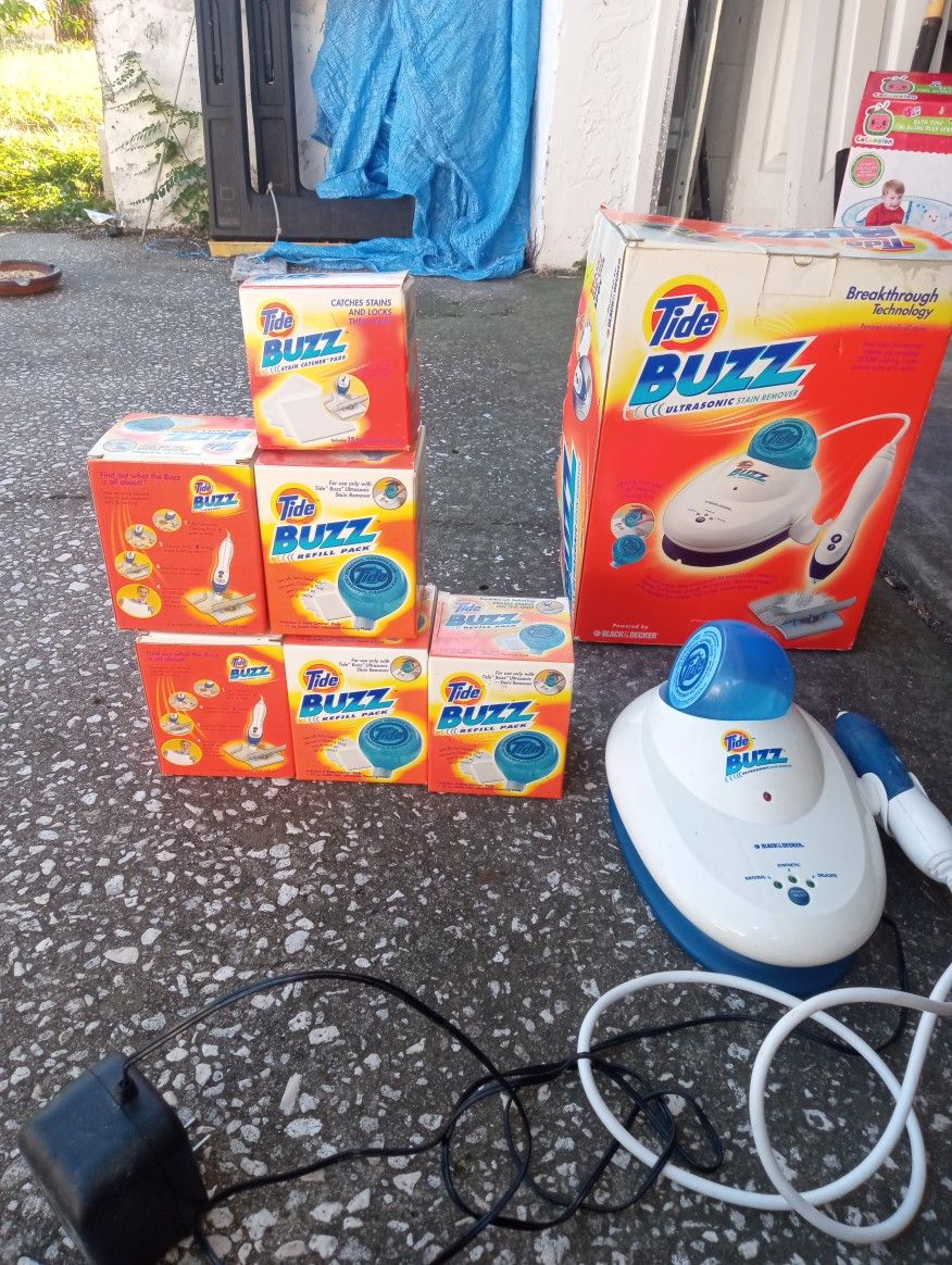 TIDE BUZZ ULTRASONIC STAIN REMOVER MACHINE WITH 6 TIDE BUZZ REFILL PACKS