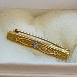 Antique WAB Wordley Allsopp Bliss 14K Yellow Gold Sapphire Brooch Bar Pin Signed