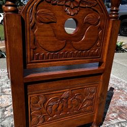 Antique Victorian Oak storage bench with carved floral panels