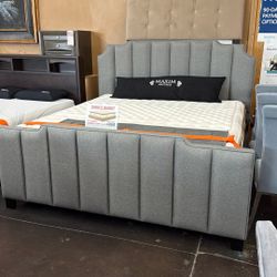Gray Fabric King Bed Frame