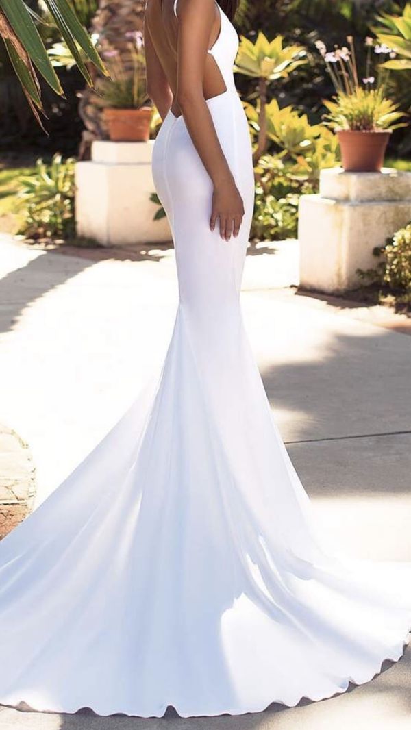 White Silk Open Back Homecoming Prom Wedding  Dress  for 