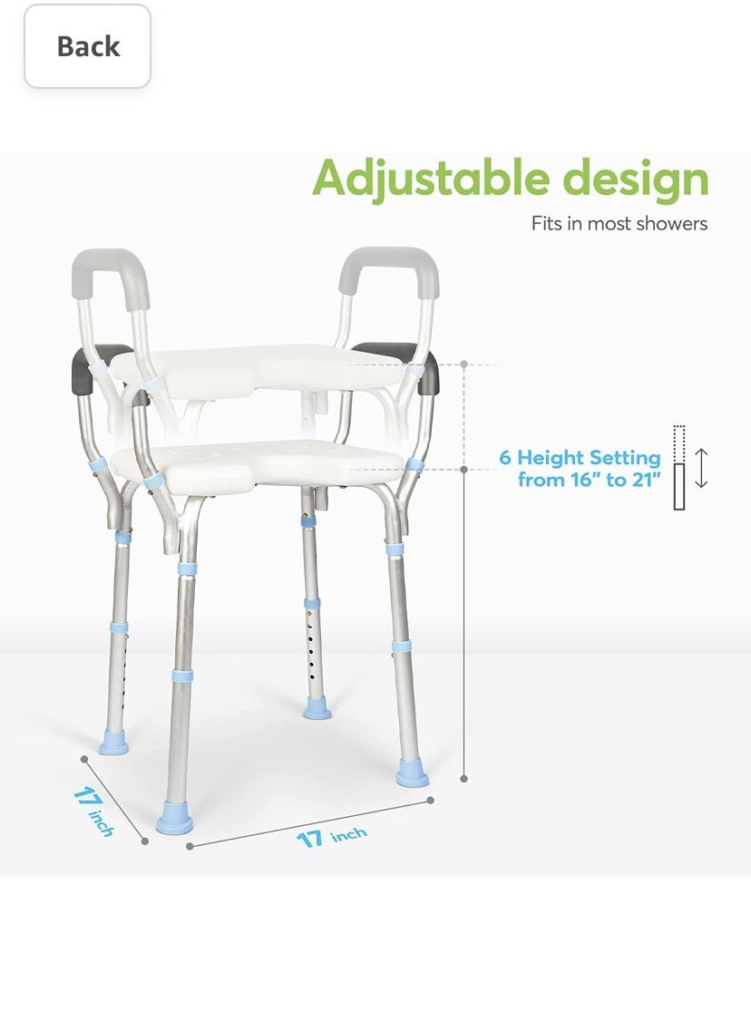 OasisSpace Adjustable Shower Chair with Removable Arms 300lbs, Heavy Duty Shower Bench Cutout Seat with Free Assist Grab Bar, Medical Tool Free Bathtu