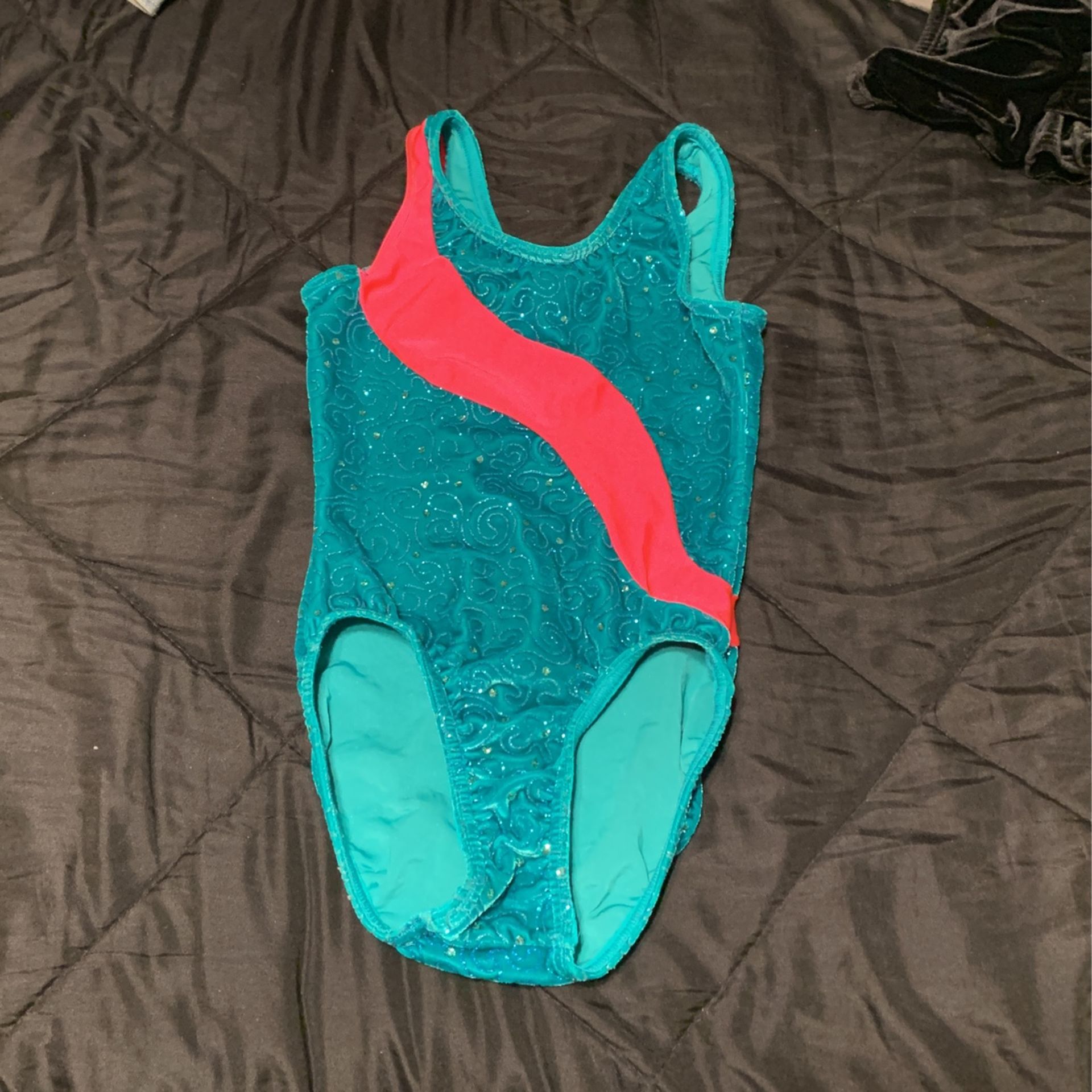 Sparkling Velour Leotard With Pink Wavy Stripe