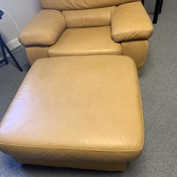 Italian leather chair and a half plus ottoman 