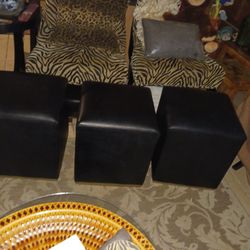 New 3pc Set Stools Seats Ottomans Black Leather Gold Trim 40 All3 Firm