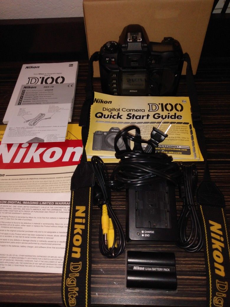 Almost New Nikon D100 SLR 6.0 amp Camera Body W/2 Batt Pks, Charger, & USB Cords