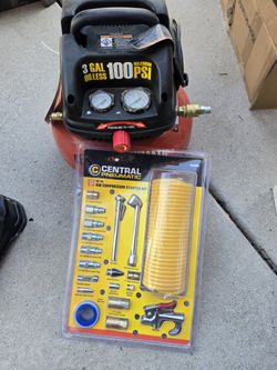 NEW Central Pneumatic 3 Gal Air Compressor + 20-Pc Starter Kit – 100 PSI (Never Used)