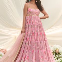Dusty Pink Multicolor Floral Printed Anarkali