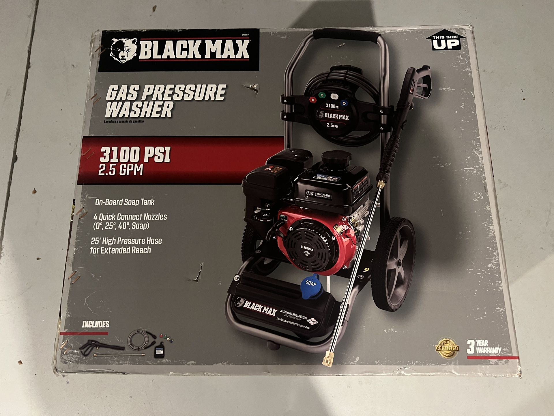 Black Max 3100 PSI Gas Pressure Washer, 212cc OHV Engine