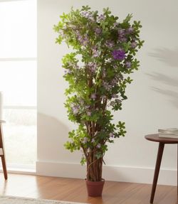 64” Faux Indoor Tree Purple Flowered Plant Greenery Decor!
