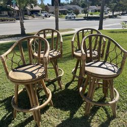Set Of 4 Gently Used Rattan Bar Stools