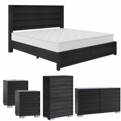 Black Rustic (5) Piece King Bedroom Set