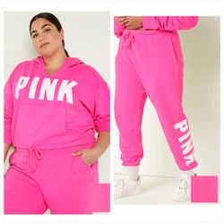 Victoria Secret Pink Cropped Hoodie And Sweatpants Size XL 