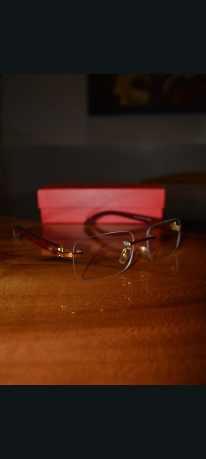 Clear Lens Rimless Wood Frame Cartier Sunglasses