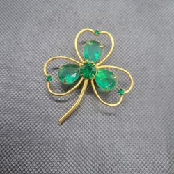 Green And Gold Clover Color Brooch 