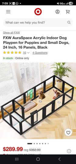 FXW AuraSpace Acrylic Indoor Dog Playpen for Puppies and Small Dogs, 24 Inch, 16 Panels, Black