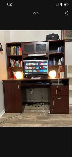 Cherry Wood Computer Desk with Hutch