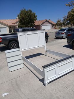 White Wooden bed frame and dresser set