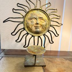 Vintage Rustic Metal Sun Face Candle Holder