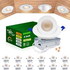 zouzai Classic 4 inch 5CCT Gimbal LED Recessed Light, 360°+90° Adjustable Directional Retrofit Eyeball Can Light with J-Box, Dimmable 2700K/3000K/3500
