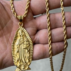 18k gold premium plated stainless steel Virgin Mary pendant and rope necklace best quality 💥💥💥 fast delivery 🚚  #virginmarynecklace 