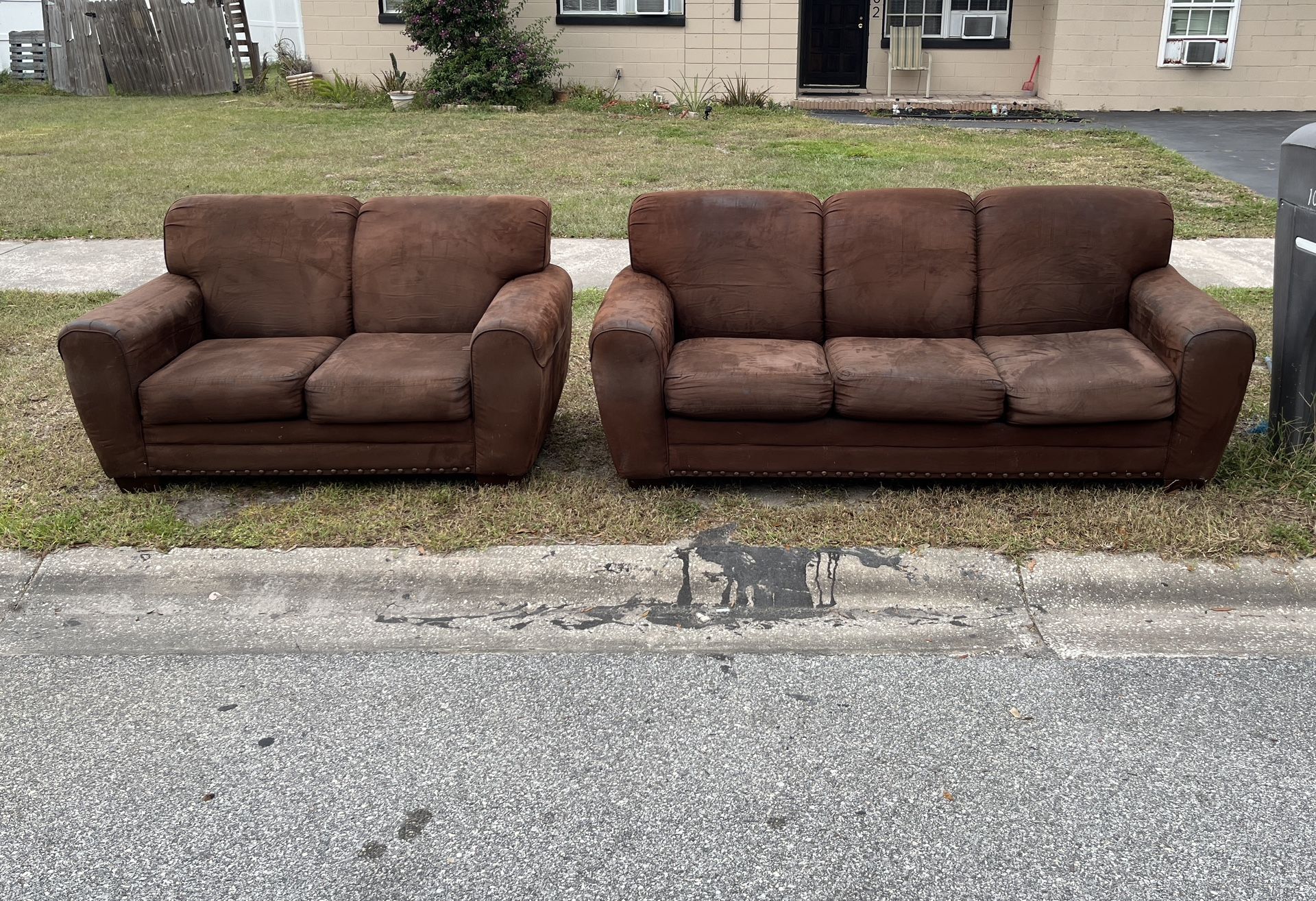 (FREE) Brown Leather Couch Set