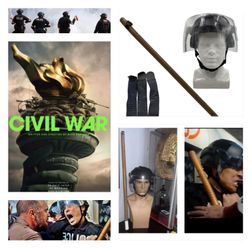 MOVIE PROP(s) - CIVIL WAR  Riot Police (Brian Johnson) Screen Worn/Used Riot Helmet & Baton Stick