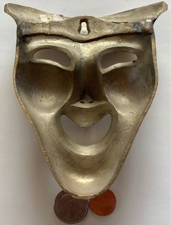 Vintage Metal Brass Wall Hanging Face Mask, Heavy Duty Metal, Quality, 5" Tall, Home Decor, Wall Decor, Shelf Display, This Can Be Shined Up Even More Thumbnail