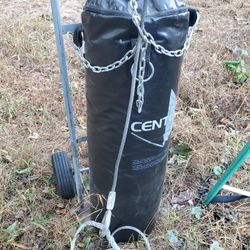punching bag heavy with everything you need hooks and cable 