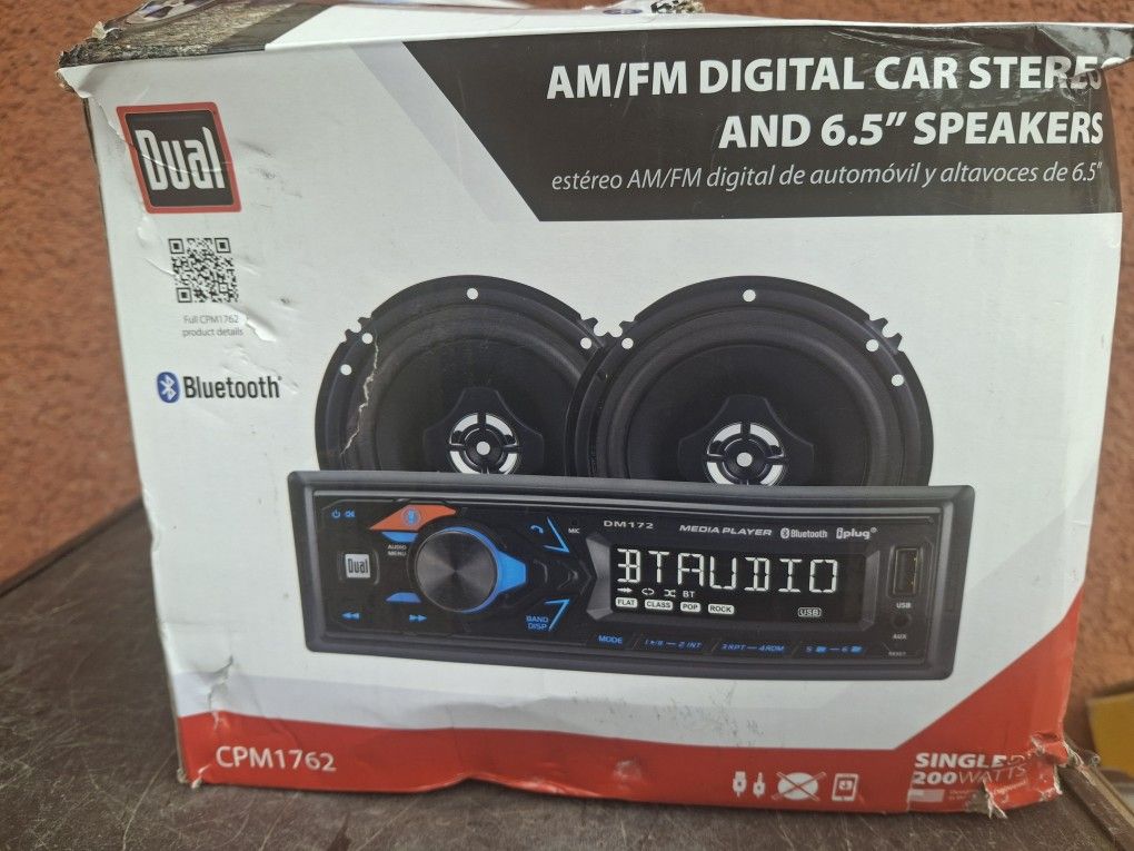 STEREO AUX USB BLUETOOTH AND 2 SPEAKERS CON 2 BOSINAS 6.5 NUEVAS NEW ABLO ESPAÑOL