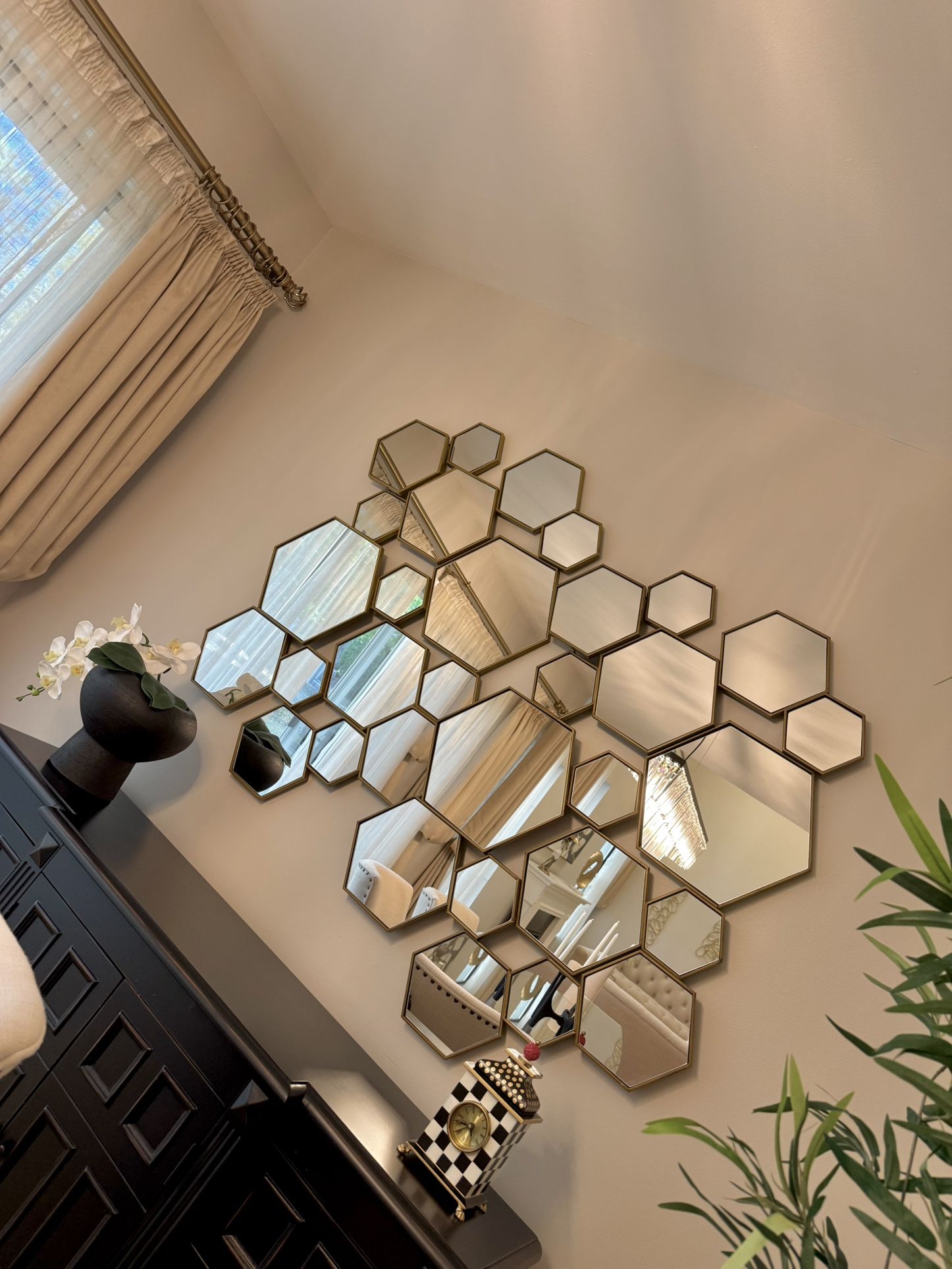 Hexagon Brass Gold Color Wall Mirror