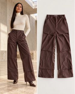 Manière De Voir Brown Vegan Leather Panel Wide Leg Pants Size 2