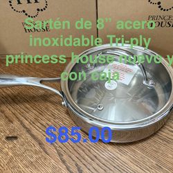 Sartén de 8” acero inoxidable tri-ply 👉 princess house todo nuevo y con caja 📦