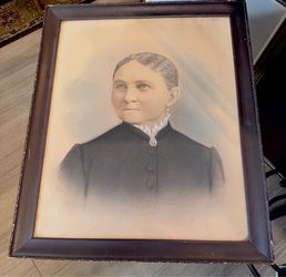 Antique Portrait Pastel Drawing Painting Framed