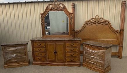 Michael Amini Style Bedroom Set – Dresser, Mirror, Headboard & Nightstands