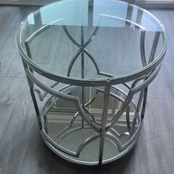 Glass Top Mirrored End Table 